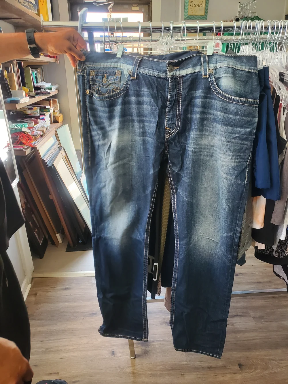 True Religion Men’s Medium Blue Boot Cut Jeans with Contrast Stitching